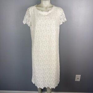 Giorgio Grati Dress Sz 46 (10) Ivory Floral Crochet Overlay Shift Cottagecore